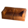 Vintage patchwork leather sofa in caramel leather, Germany 1960s
