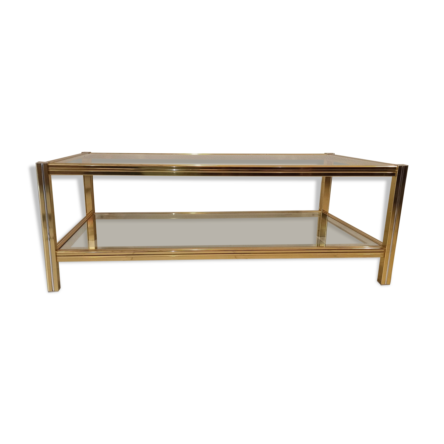 Vintage 1960s gold metal coffee table and glass tops