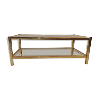 Vintage 1960s gold metal coffee table and glass tops