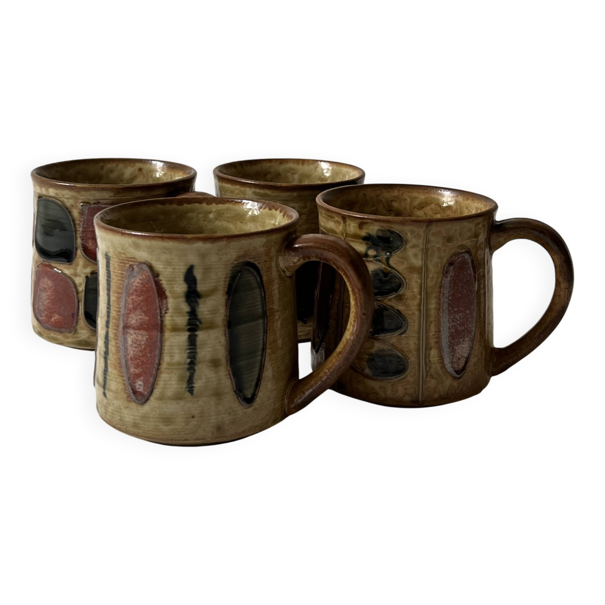 Set of 4 glazed ceramic coffee cups, circa 1970