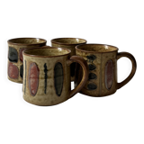 Set of 4 glazed ceramic coffee cups, circa 1970