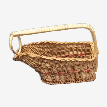 Vintage bottle holder in rattan and scoubidou