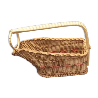 Vintage bottle holder in rattan and scoubidou