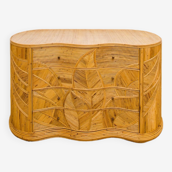 Curved chest of drawers with 4 rattan drawers