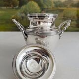 Antique monogrammed silver-plated metal sugar bowl