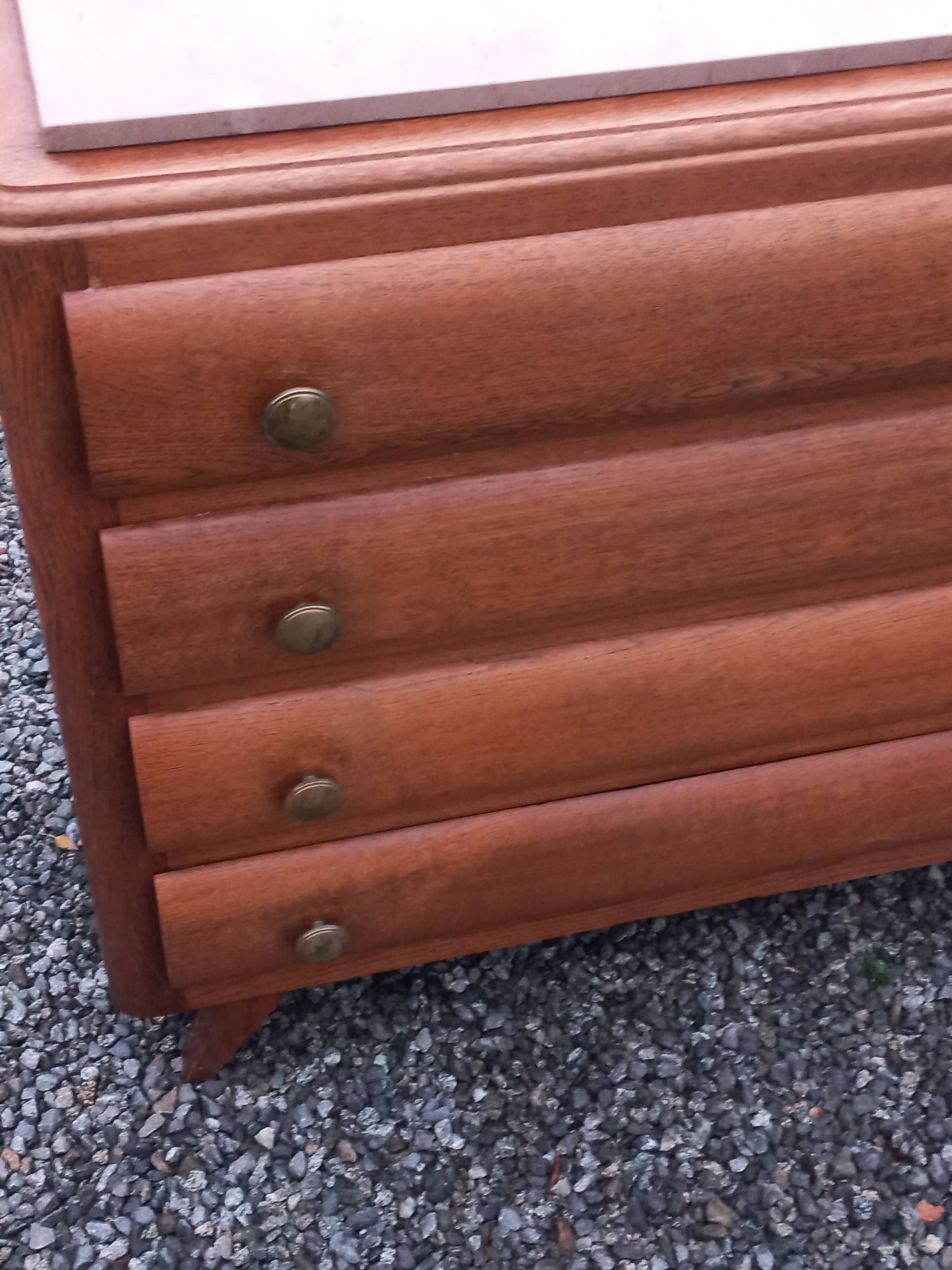 Commode en chêne pieds compas 4 tiroirs, 1950