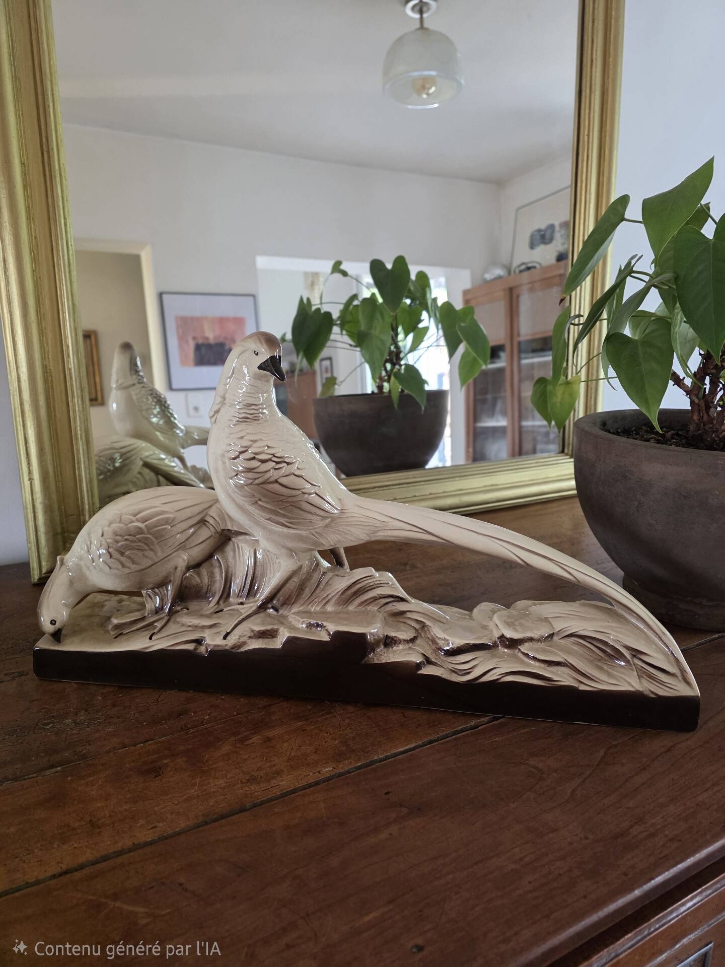 Céramique Art Déco couple de faisans