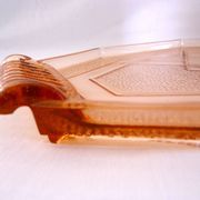 Vintage service in pink salmon glass – Carafe, 8 glasses, and Art Deco tray.