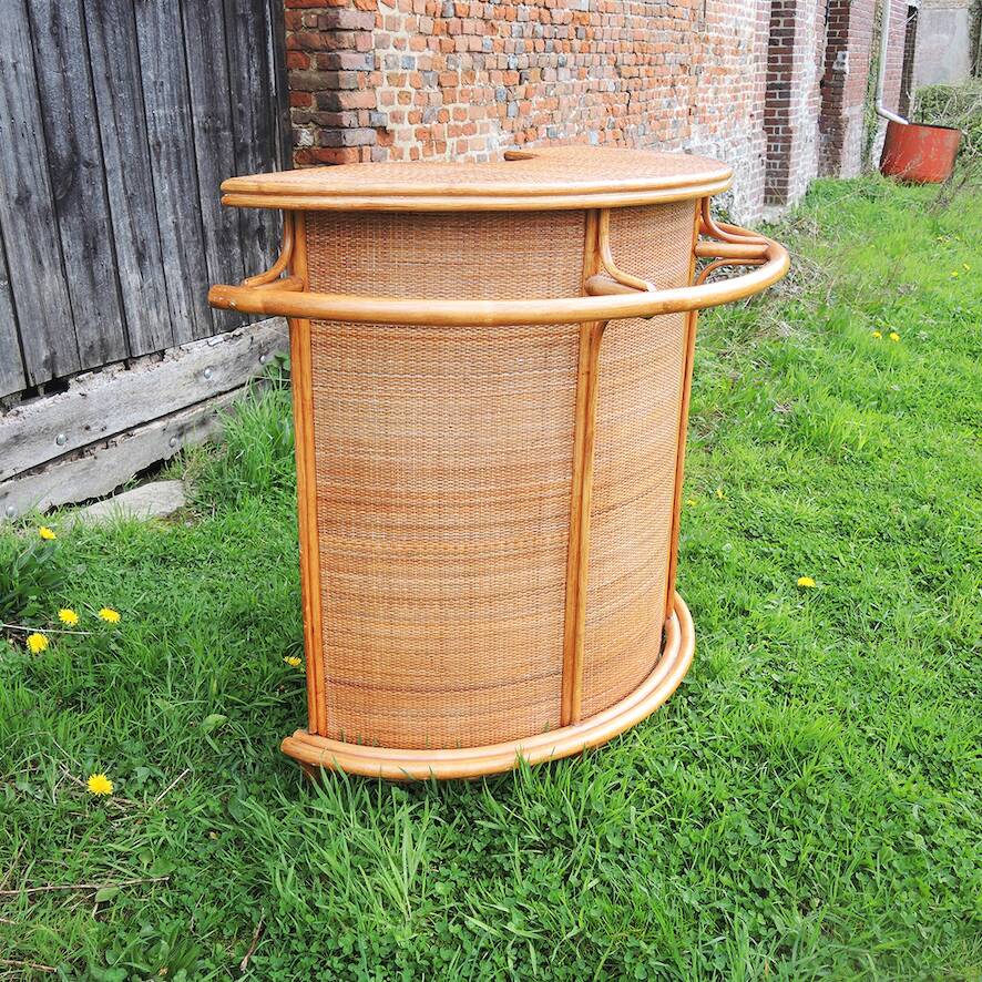 Old Rattan Bar with 2 Matching Stools