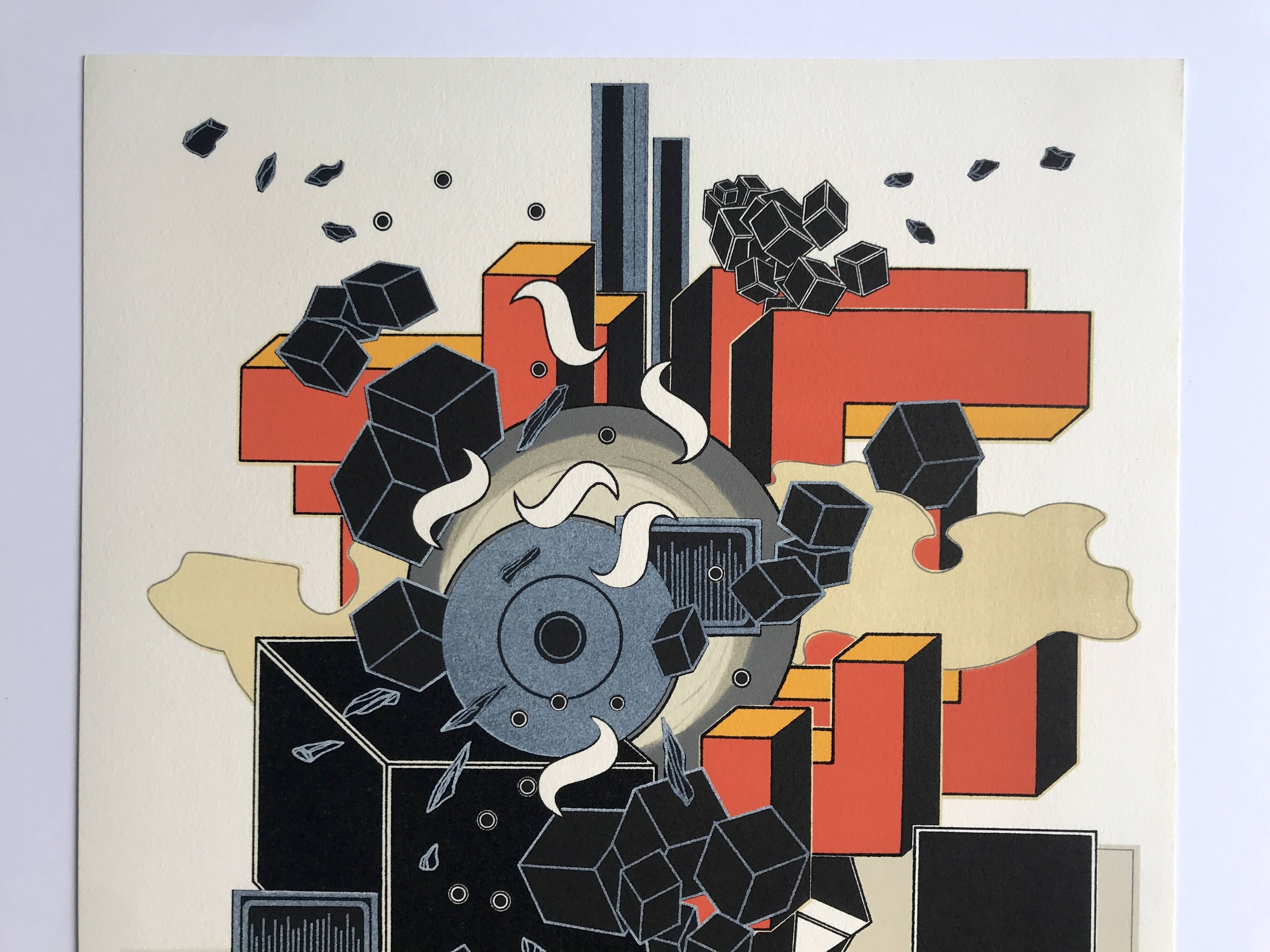 Alain le yaouanc, the fire, 1978. original lithograph signed in pencil.