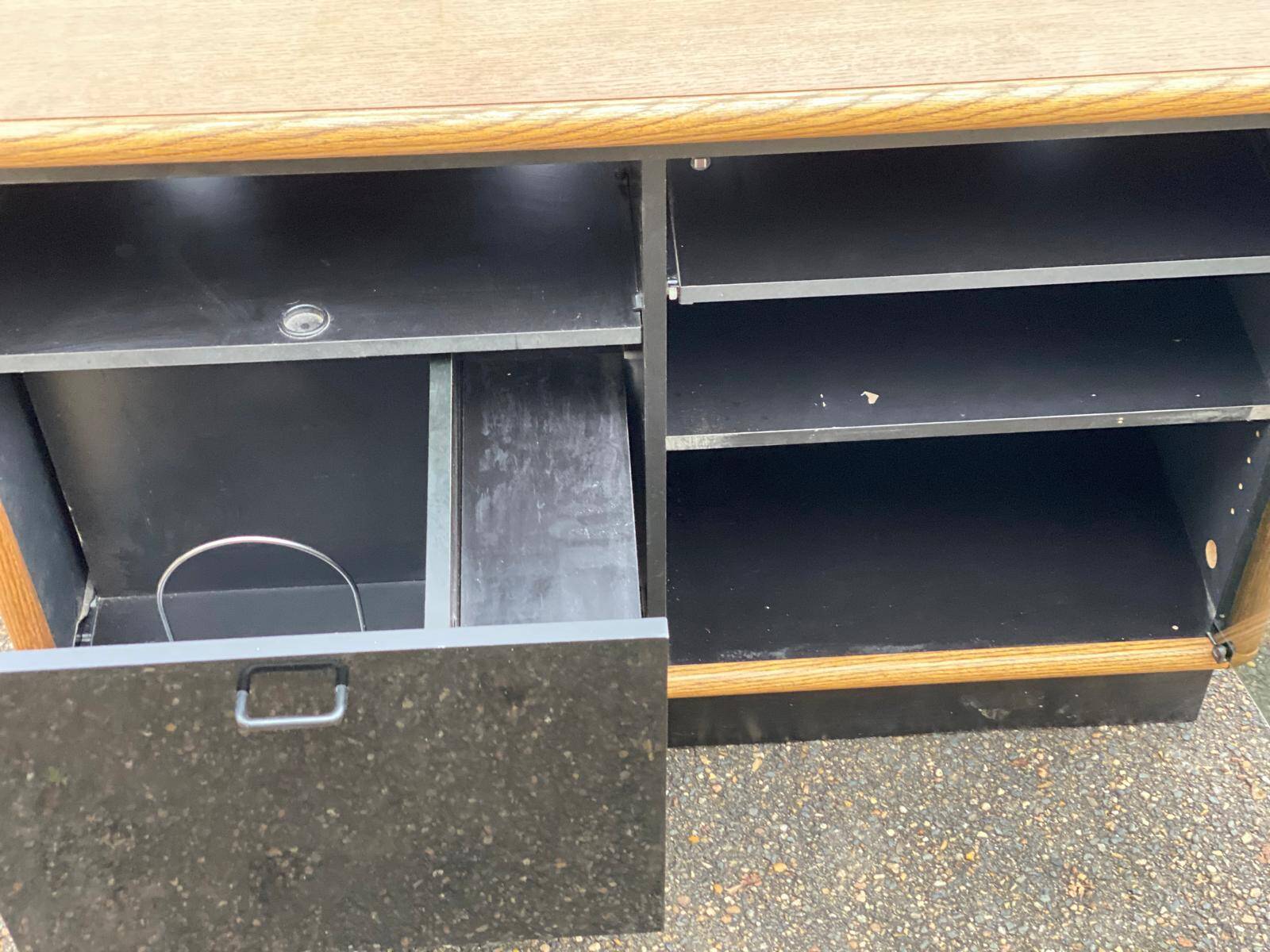 Vintage wood and black glass TV cabinet buffet