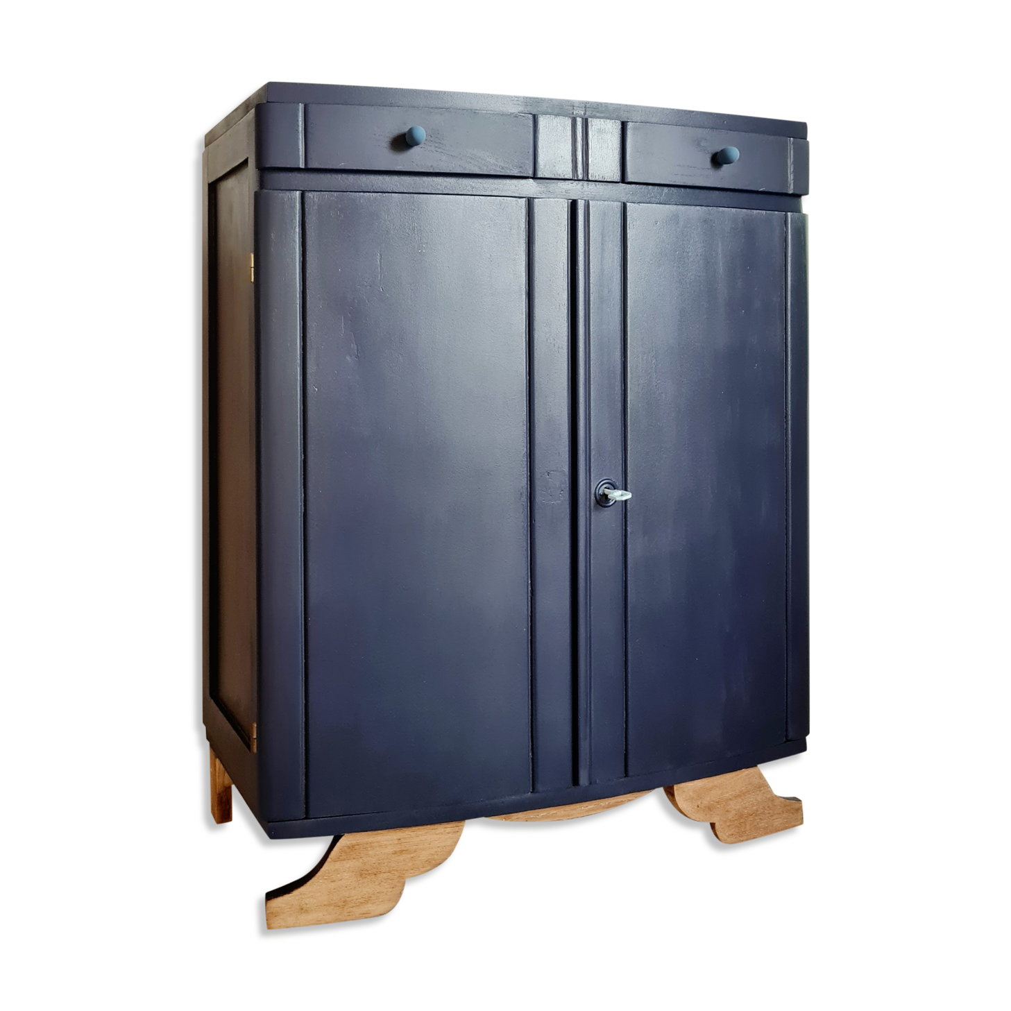 Art Deco buffet feet moustache renovated Blue