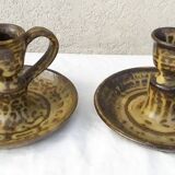 Pair of stoneware candlesticks