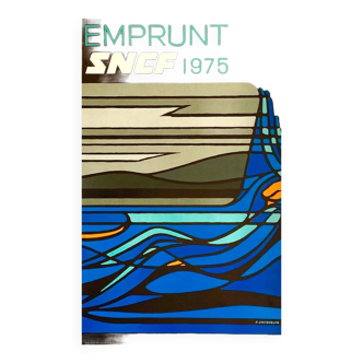 Affiche original chemin de Fer Emprunt SNCF par Jean Jacquelin 1975 - Petit Format - On linen