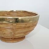 Rattan and brass fruit bowl 1970s