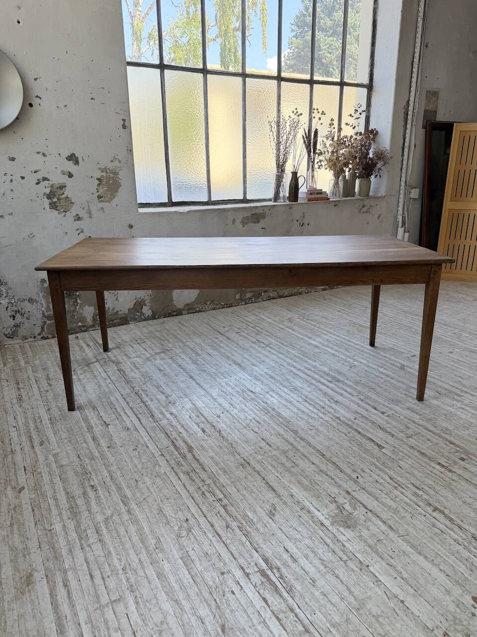 Table de ferme chêne pieds fuseaux 1950