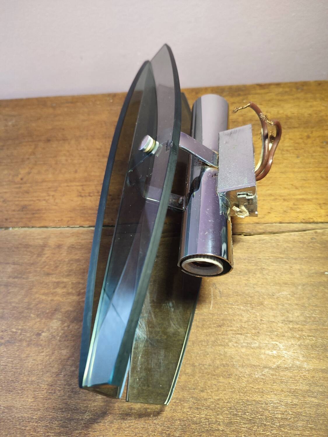 Vintage wall light in bluish glass