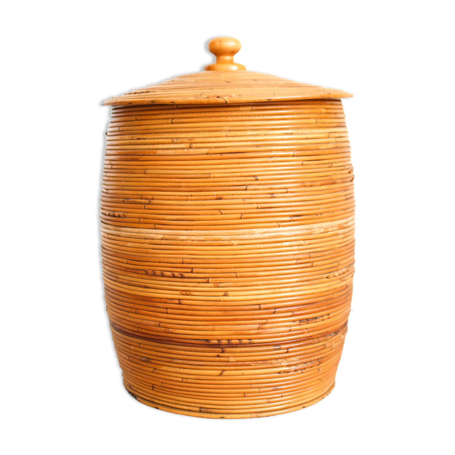 Cylindrical wicker basket, Italy 70's