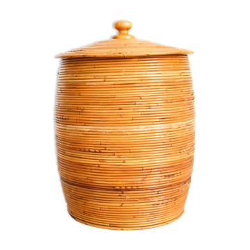 Cylindrical wicker basket, Italy 70's