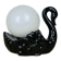 Black ceramic swan lamp with vintage opaline globe