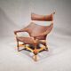 Lounge chair and footstool designed by Yuzuru Yamakawa rattan and bamboo