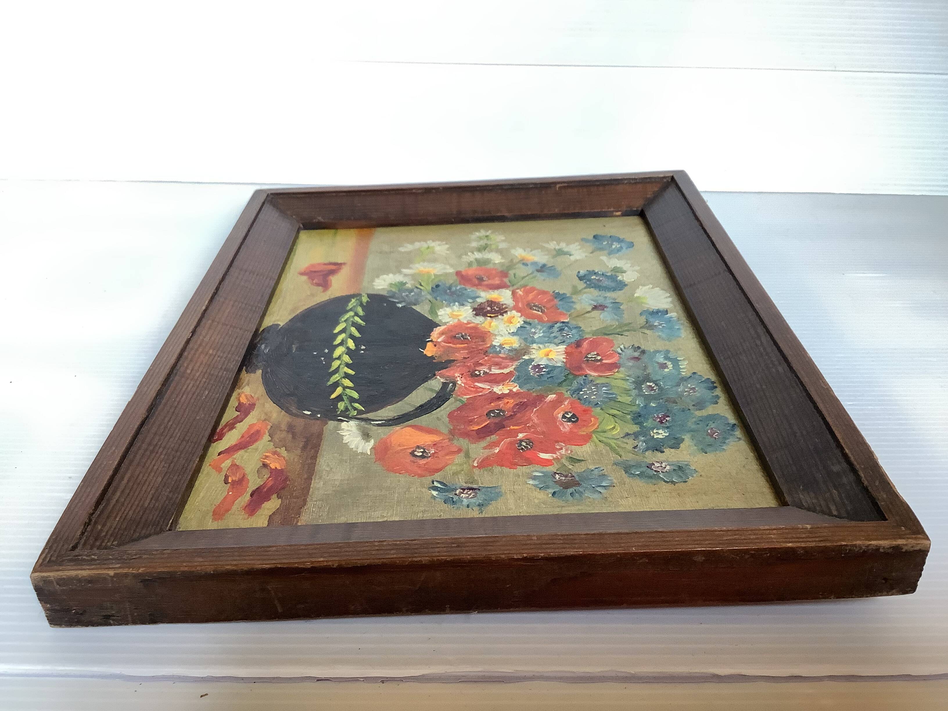 Bouquet of flowers oil on panel painting