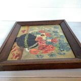 Tableau bouquet de fleurs huile sur panneau