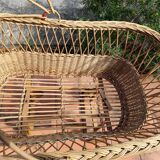 Vintage rattan Alsatian doll cradle bassinet