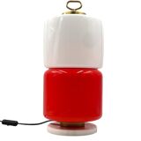 Space Age Red and white glass cylindrical table lamp, Italy 1970s
