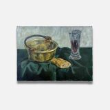 Tableau ancien - Nature morte avec pain et vin