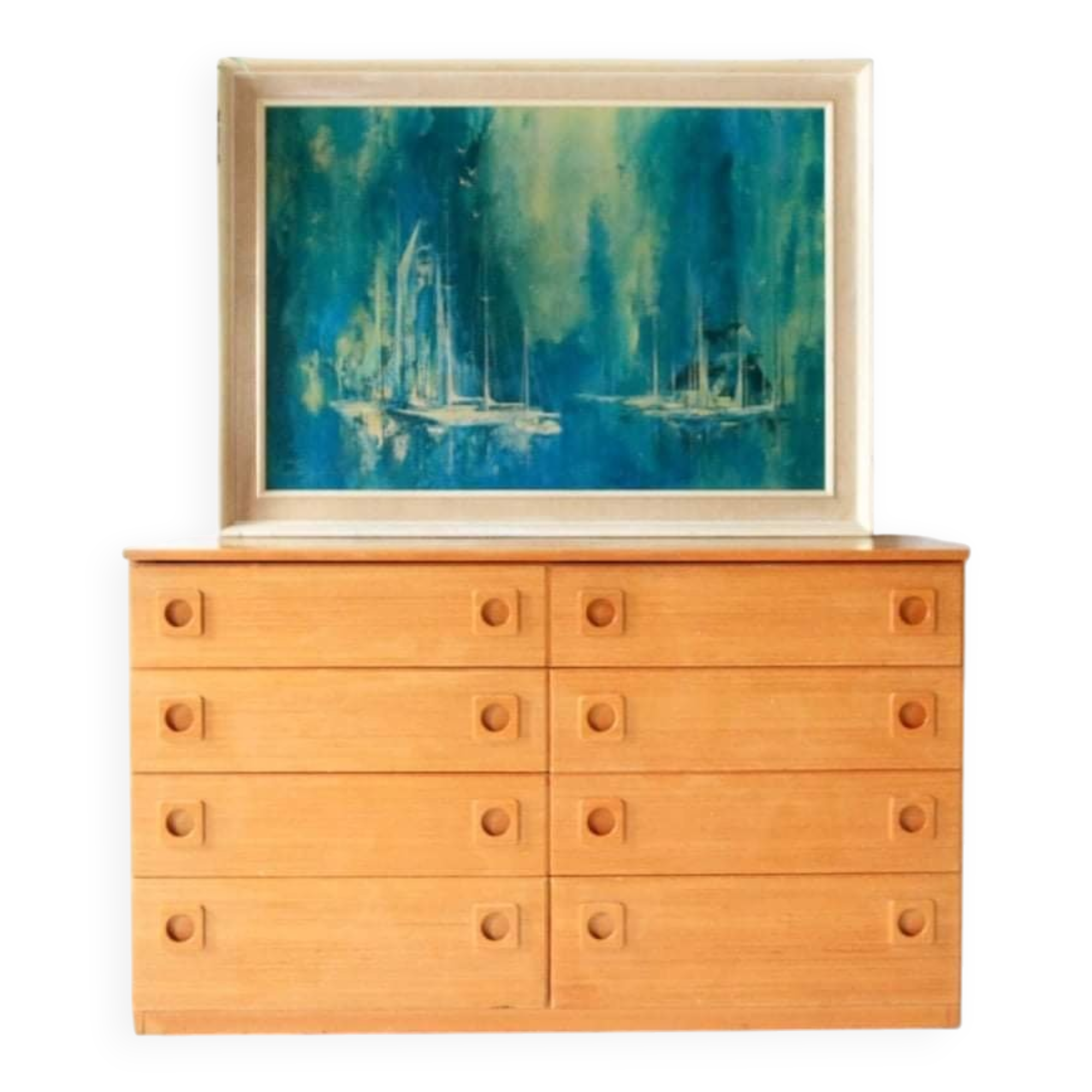 Vintage Danish enfilade in brown teak veneer, 1960s, mid-century design, 8 drawers.