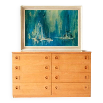 Vintage Danish enfilade in brown teak veneer, 1960s, mid-century design, 8 drawers.