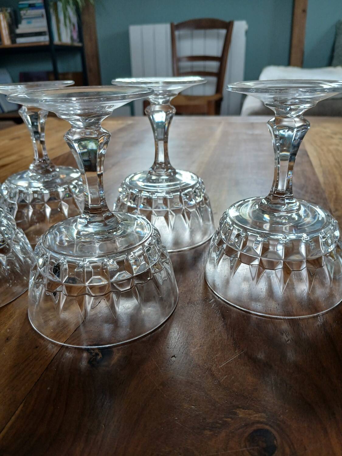 7 antique crystal champagne coupes