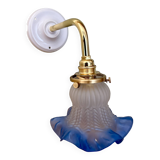 Vintage tulip angled wall light in frosted white and blue