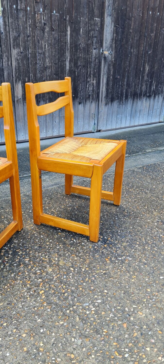 Set of 8 chairs in elm and straw by Maison Regain