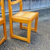 Set of 8 chairs in elm and straw by Maison Regain