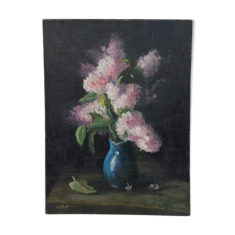 Contemporary painting Oil on canvas /Bouquet des Lilas /signed dimension: height -64cm- width-46