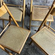 Foldable Italian chairs (set of 4) in beech and rattan 1980