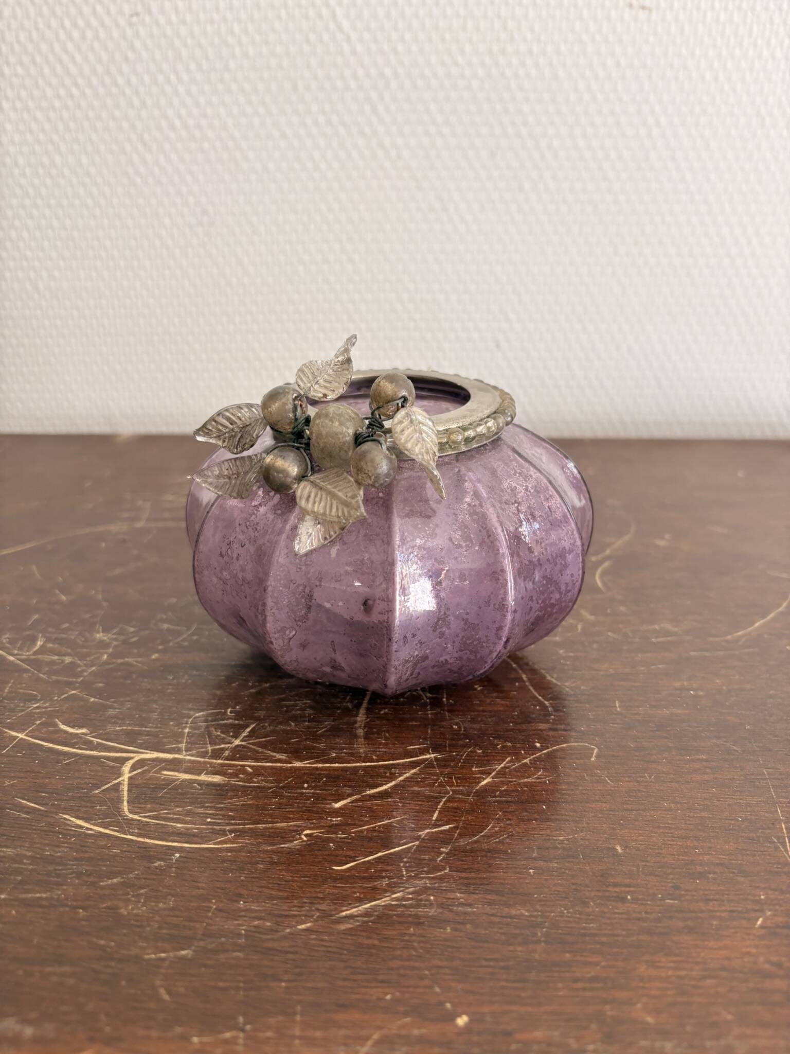 Mercurised Glass Purple Pumpkin Lantern Shabby Chic Romantic