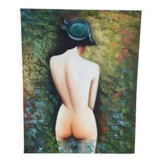 Painting of a woman from behind, oil on canvas, nude
