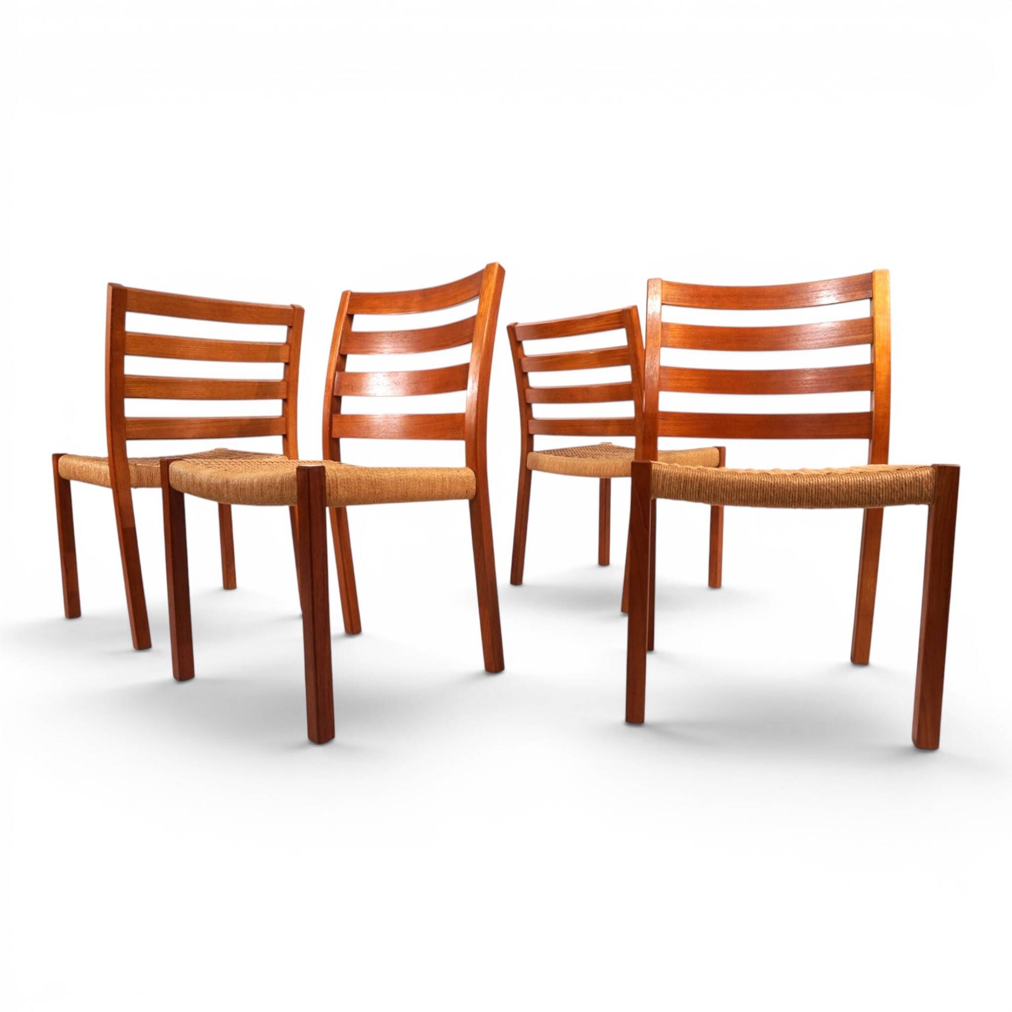 Niels Otto Møller Model 408, Set of 4 Teak Papercord Dining Chairs for J.L.