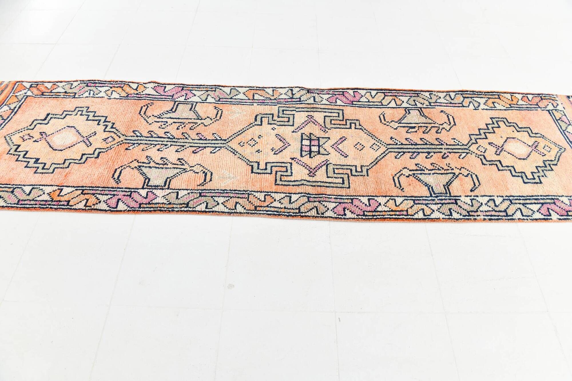 3x11 Vintage Runner Soft Orange Wool Runner Rug, Turkish Runner, 87x342Cm