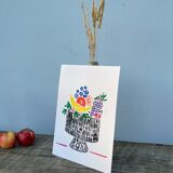 Bouquet de fleurs au pastel sec sur papier illustration originale