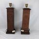 Pair of Kaiser Leuchten Totem Lamps in Vintage Aztec Inca or Mayan Leather