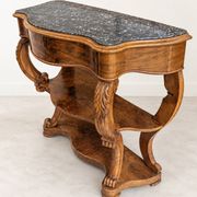 Console ancienne en bois sculpté et marbre gris veiné – Style Napoléon