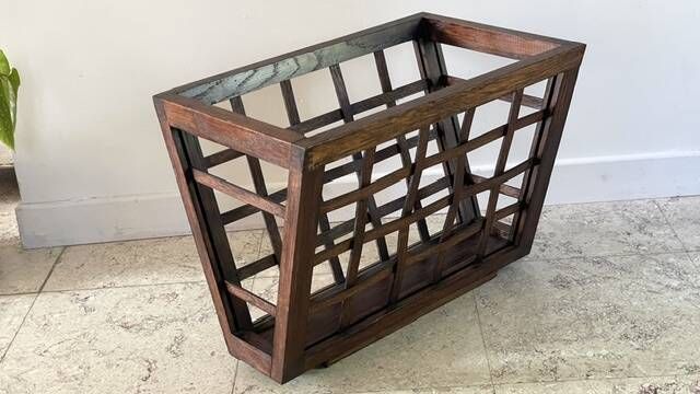Vintage woven oak magazine rack