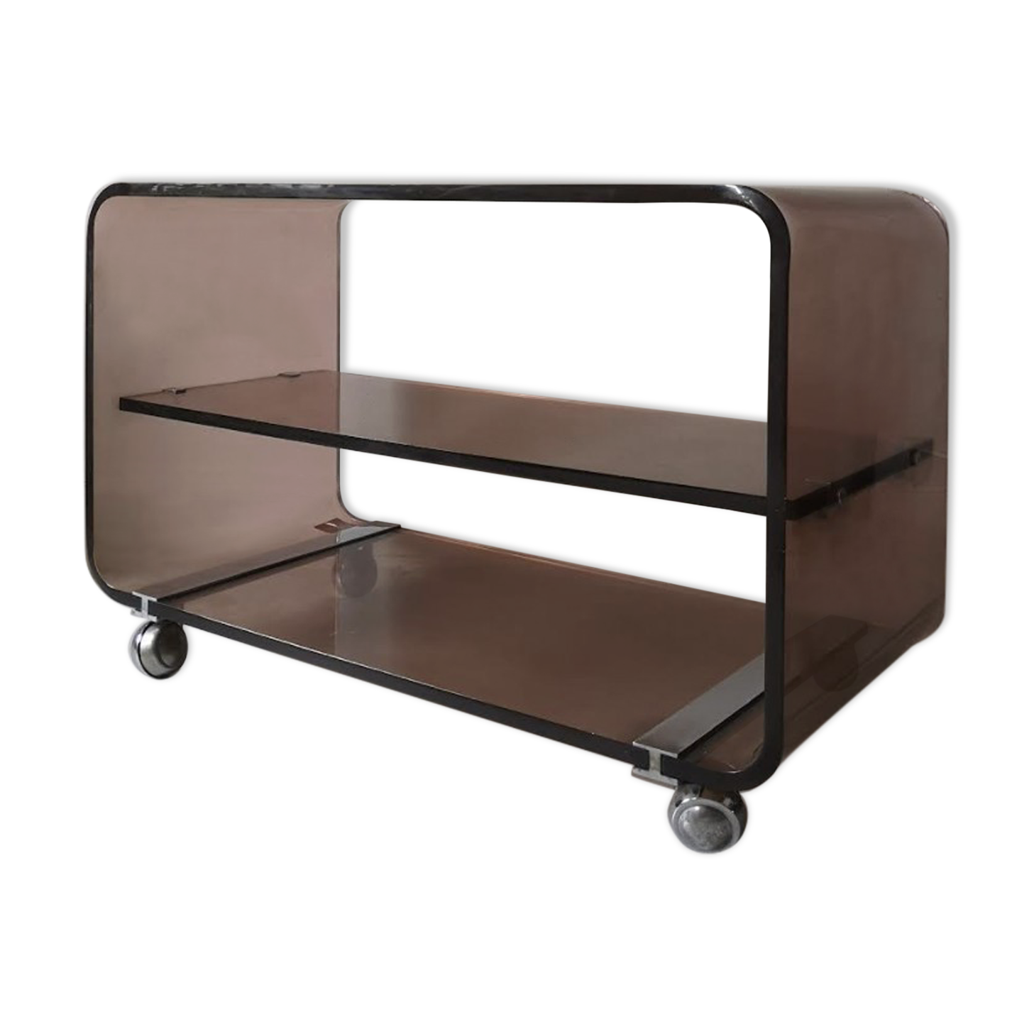 Furniture roche bobois tv plexiglass smoked on wheels, 1974