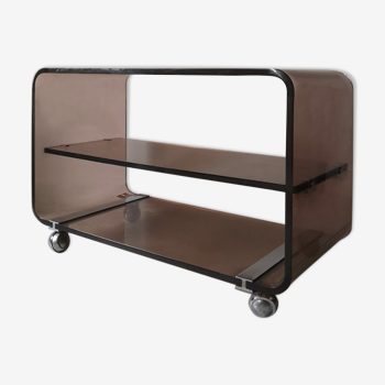 Furniture roche bobois tv plexiglass smoked on wheels, 1974