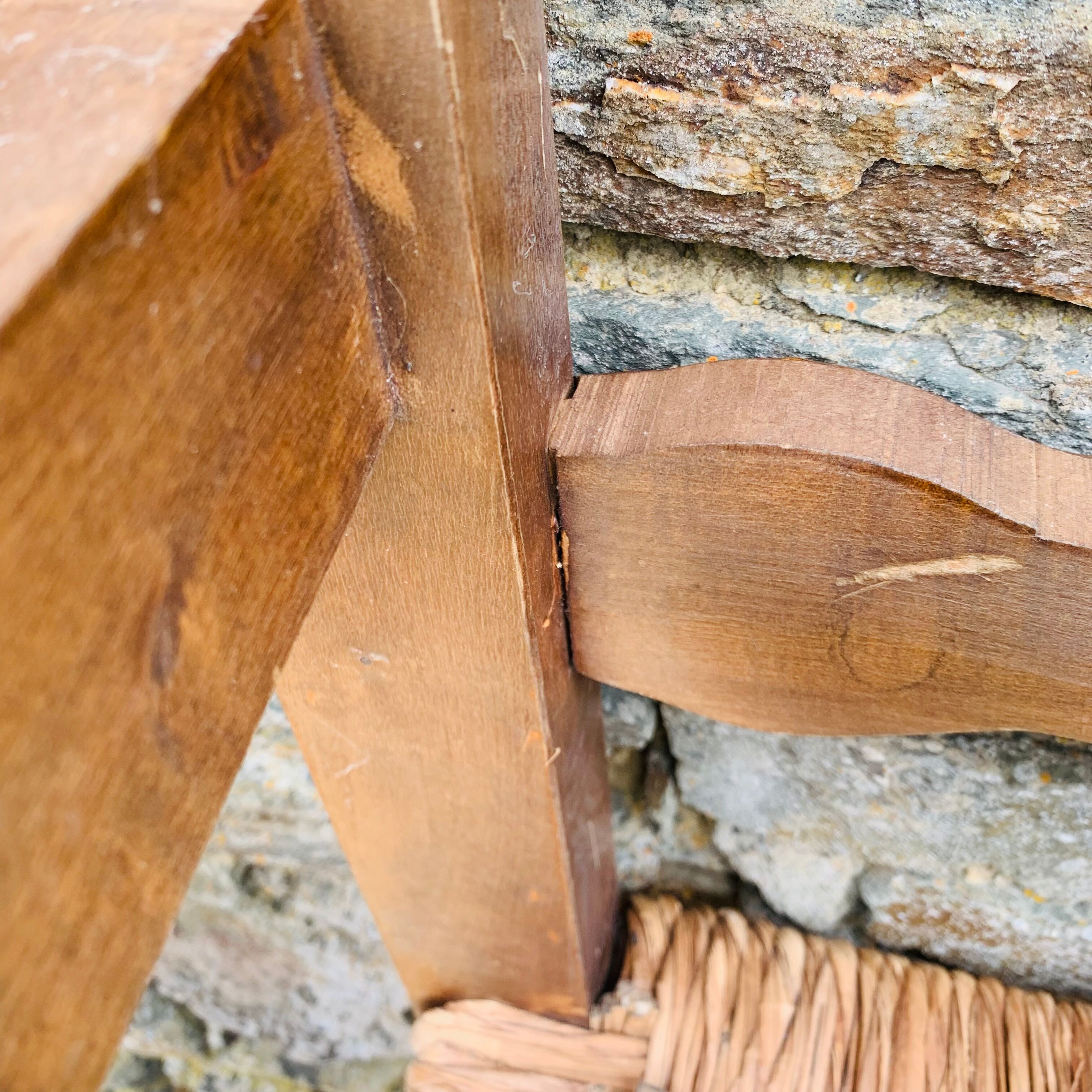Pair of wooden and straw chairs