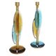 Pair of contemporary Murano glass lamps with a brass structure, made in Italy.
